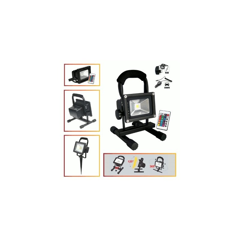 image: Projecteur IP65 couleur RVB Rechargeable + Télécommande 10W image: Projecteur IP65 couleur RVB Rechargeable + Télécommande 10W